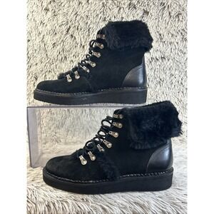 Very Volatile Los Angeles Black Leather Suede Lace Up Combat Boots Sz 7 Faux Fur